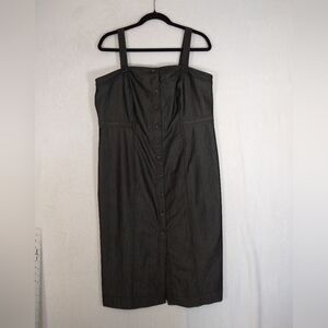 NWOT Calvin Klein Convertible Strapless Black  Chambray Denim Buttodown Dress 14
